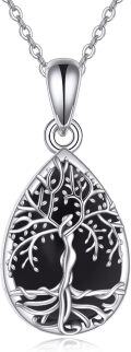 wholesale 925 Sterling Silver Moonstone & Black Onyx with Agate Tree of Life Cremation Jewelry Pendant Necklace for Ashes Keepsake Memorial Gift-0-0