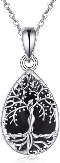 wholesale 925 Sterling Silver Moonstone & Black Onyx with Agate Tree of Life Cremation Jewelry Pendant Necklace for Ashes Keepsake Memorial Gift-Black onyx tree