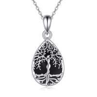 wholesale 925 Sterling Silver Moonstone & Black Onyx with Agate Tree of Life Cremation Jewelry Pendant Necklace for Ashes Keepsake Memorial Gift-Black onyx tree