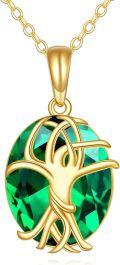 wholesale 14K Gold Green Crystal Tree of Life Pendant Necklace for Women Birthdays Gifts-0-0