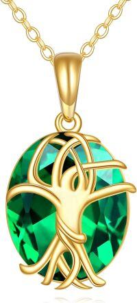 wholesale 14K Gold Green Crystal Tree of Life Pendant Necklace for Women Birthdays Gifts-Tree of Life