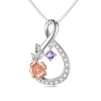 TOUPOP Sterling Silver Floral Pendant Necklace, February Birth Flower Jewelry Gift-undefined
