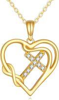wholesale 14K Gold Diamond Delicate Heart Cross Pendant Necklace for Women-0-0