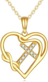 wholesale 14K Gold Diamond Delicate Heart Cross Pendant Necklace for Women-Infinity Heart Cross