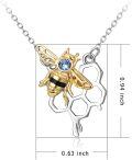 wholesale 925 Sterling Silver Gold Plated Blue Crystal Bee & Honeycomb Pendant Necklaces for Women's Gifts-0-2