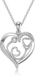 wholesale 925 Sterling Silver Heart-Shaped Pendant with Diamonds and Stethoscope Design - Perfect Gift for Nurses & Doctors-0-0