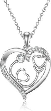 wholesale 925 Sterling Silver Heart-Shaped Pendant with Diamonds and Stethoscope Design - Perfect Gift for Nurses & Doctors-stethoscope heart b