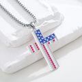 wholesale 925 Sterling Silver 925 USA Flag Cross Pendant Necklace w/Red Crystals for Men/Women-0-1