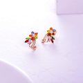 wholesale  14K Gold Moissanite & Cubic Zirconia Flower Leaf Ribbon Stud Earrings with Sparkling Multicolor Stones, Elegant Gift for Women-0-3