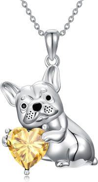 wholesale Metal Synthetic Stone French Bulldog Pendant Necklace for Women-November(Citrine)