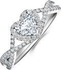 wholesale TOUPOP 1ct Personalized Custom Moissanite Halo Heart Wedding Rings For Women, 925 Sterling Silver Moissanite Split Shank Heart Engagement Ring Anniversary Birthday Mother's Day Gift For Her -0-0