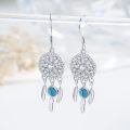 wholesale 925 Sterling Silver Turquoise Stone Feather Drop Dream Catcher Earrings for Women and Girls-0-1
