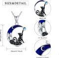 wholesale 925 Sterling Silver Moon & Black Cat Necklace with Blue Stone and Crystal Pendant-0-1