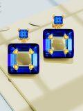 wholesale 925 Sterling Silver & Gold Plated Square Stud Earrings with Blue Crystal, Elegant Gift for Women-0-3