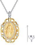wholesale 925 Sterling Silver Plated Gold Metal Virgin Mary Pendant Necklace with Stones and Chain - Catholic Religious Jewelry for Women Gifts-0-0
