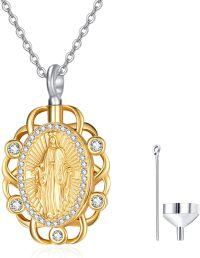wholesale 925 Sterling Silver Plated Gold Metal Virgin Mary Pendant Necklace with Stones and Chain - Catholic Religious Jewelry for Women Gifts-Mary Necklace-10