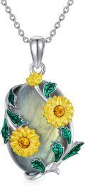 wholesale 925 Sterling Silver Labradorite & Enamel Sunflowers Pendant Necklace s for Women-0-0