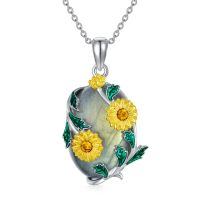 wholesale 925 Sterling Silver Labradorite & Enamel Sunflowers Pendant Necklace s for Women-Labradorite