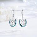wholesale 925 Sterling Silver Turquoise Horse Head Horseshoe Dangle Earrings Western Style Jewelry for Women Girls Gifts 4cm Length-0-5