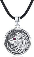 wholesale 925 Sterling Silver Round Lion Head Pendant Leather Chain Gothic Punk Rock Men's Necklaces Gifts for Him-0-0