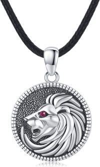 wholesale 925 Sterling Silver Round Lion Head Pendant Leather Chain Gothic Punk Rock Men's Necklaces Gifts for Him-Lion