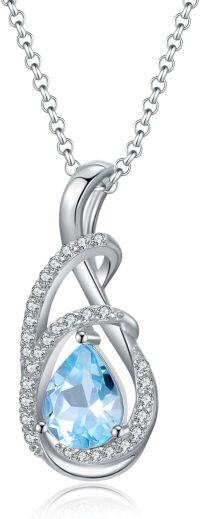wholesale Sterling Silver Infinity Necklace with Birthstone Anniversary Wedding Jewelry Gift for Women-Aquamarine