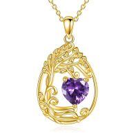 wholesale 925 Sterling Silver Heart Pendant Necklace Wholesale Gold Plated-02-Feb-Amethyst