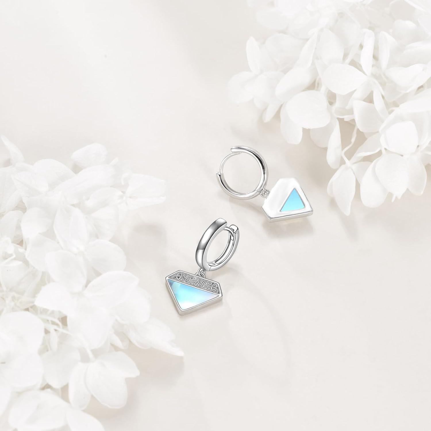 wholesale 925 Sterling Silver Triangle Celtic Knot Moonstone Drop Earrings-0-4