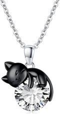 wholesale 14K Gold Pink Crystal Black Cat Pendant Necklace for Women Cats Lover-0-92