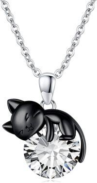 wholesale 14K Gold Pink Crystal Black Cat Pendant Necklace for Women Cats Lover-B-Black Cat 4