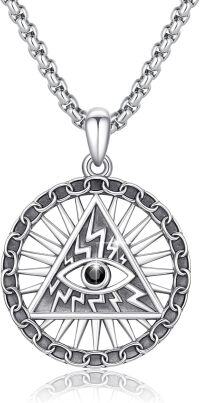 wholesale 925 Sterling Silver All Seeing Eye Necklace Protection  for Women Men-Black All Seeing Eye Necklace