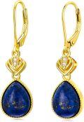 wholesale 925 Sterling Silver Teardrop Lapis Lazuli Leverback Earrings - Bohemian Bridal  for Her-0-0