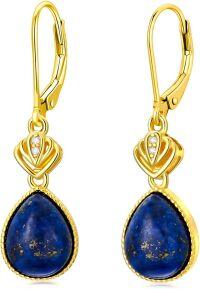 wholesale 925 Sterling Silver Teardrop Lapis Lazuli Leverback Earrings - Bohemian Bridal  for Her-Lapis Lazuli A