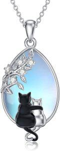 wholesale 925 Sterling Silver Cat Family Pendant Necklace with Blue Stone and Cubic Zirconia for Women's Gift-0-0