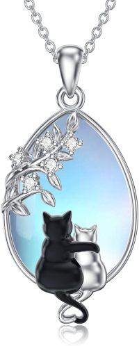 wholesale 925 Sterling Silver Cat Family Pendant Necklace with Blue Stone and Cubic Zirconia for Women's Gift-Two Cats Necklace