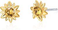 wholesale Hypoallergenic Gold Plated S925 Sterling Silver & Austria Crystal Sunflower Earrings, Lead & Nickel Free, 0.38x0.35, Gift Box-Sunflower Studs
