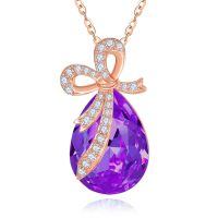wholesale 925 Sterling Silver Red Crystal Bow Pendant Necklace-02-Feb-Amethyst Purple
