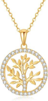 wholesale 14K Gold CZ Tree of Life Pendant Necklace for Women - 18 Inches Chain Length-CZ Tree of Life