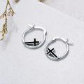 wholesale 925 Sterling Silver Black Enamel Cross Huggie Hoop Earrings for Women and Girls-0-1