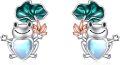 wholesale 925 Sterling Silver Blue Opal Heart Frog Stud Earrings for Women -0-0