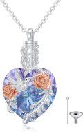 wholesale 925 Sterling Silver Heart Shaped Rose and Hummingbird Memorial Keepsake Urn Necklace with Funnel & Fill Tool - Cremation Jewelry for Ashes-0-0