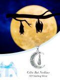 wholesale 925 Sterling Silver Crescent Moon Necklace Wholesale With Bat Pendant-0-2