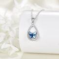 wholesale 925 Sterling Silver Blue Crystal Butterfly Pendant Necklace for Women-0-2