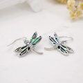 wholesale 925 Sterling Silver Abalone Shell Inlay Dragonfly Drop Earrings for Women Girls  4cm Long-0-2