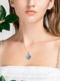 wholesale Silver Turtle Heart Keepsake Pendant with Blue Crystal and Funnel - 925 Sterling Silver Urn Necklace for Ashes Cremation Memory Jewelry-0-2