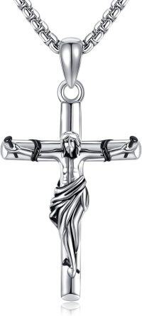 wholesale 925 Sterling Silver Jesus Crucifix Cross Pendant Necklace with 3D Design and  for Men Women -Crucifix Cross