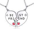 wholesale 925 Sterling Silver Best Friends Split Heart Cherry Pendant Necklaces for Women Girls Friendship Gifts BFF Jewelry Set of 2-0-0