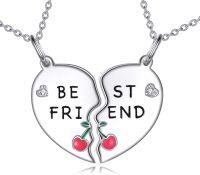 wholesale 925 Sterling Silver Best Friends Split Heart Cherry Pendant Necklaces for Women Girls Friendship Gifts BFF Jewelry Set of 2-cherry