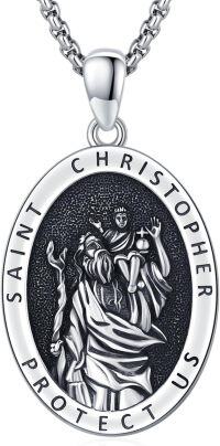 wholesale Sterling Silver Archangel Medals St Pendant Necklace for Men Women-27-St Christopher medal(3-oval silver)
