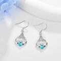wholesale 925 Sterling Silver Turquoise Heart Claddagh Drop Earrings with Celtic Knots Irish  for Women and Girls-0-3